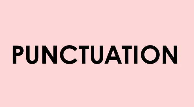 The word punctuation in bold black letters on a light pink background for UK school grammar test.