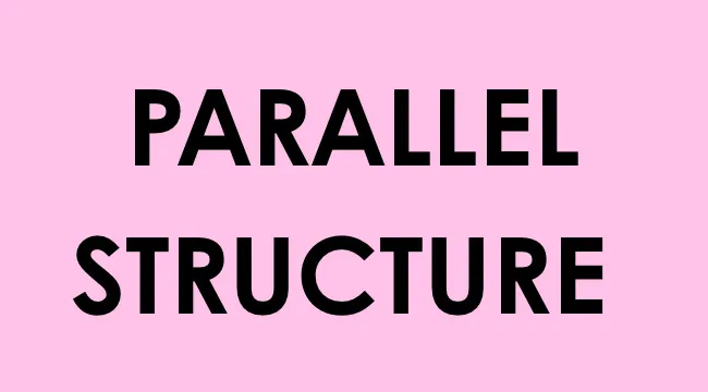 Bold black text reading parallel structure on a pink background related to UK school grammar test concepts.