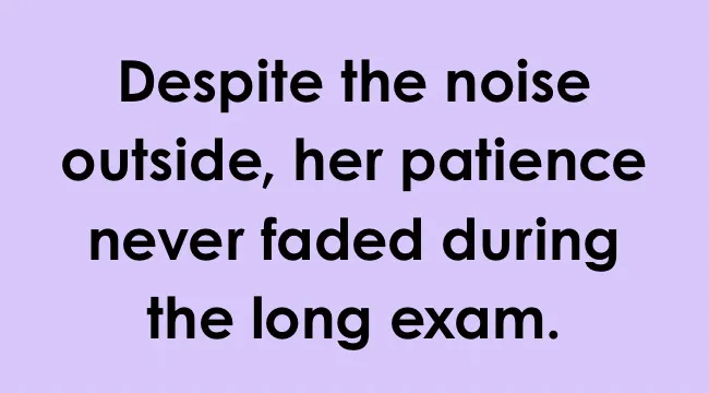 Sentence example for UK school grammar test showing identification of the abstract noun patience in context.