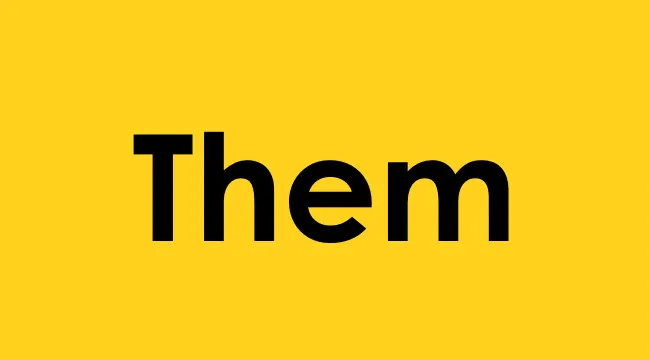 The word Them displayed in large black letters on a yellow background, related to possessive pronoun question.