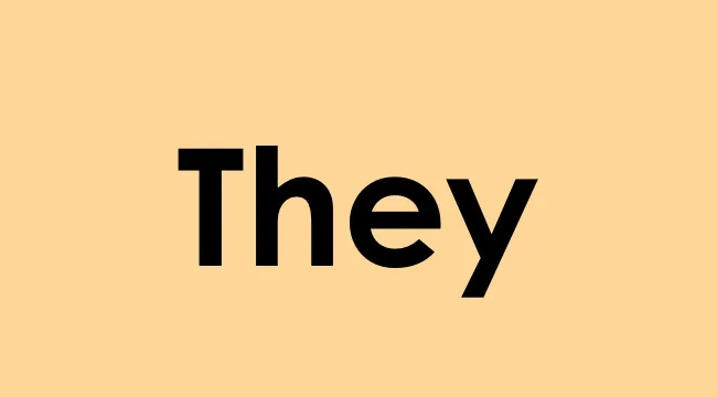 Word they displayed in bold black text on a light orange background related to possessive pronoun.