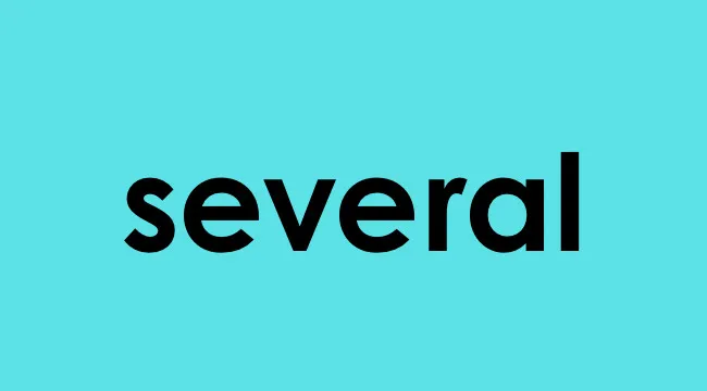 The word several shown in bold black text on a blue background, highlighting a determiner example.