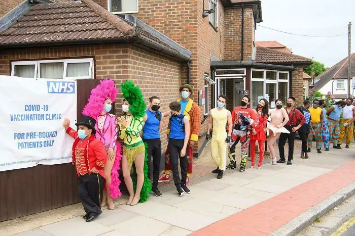 Circus Performers Line Up To Get A Covid Vaccination In London