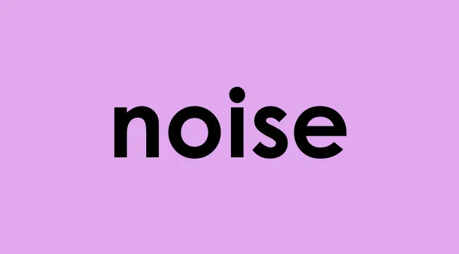 The word noise displayed in bold black letters on a purple background representing an abstract noun concept.