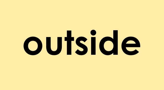 The word outside displayed in bold black font on a pale yellow background, highlighting conjunction usage.