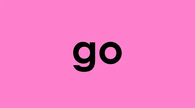 The word go in bold black font on a solid pink background, highlighting modal verb identification.