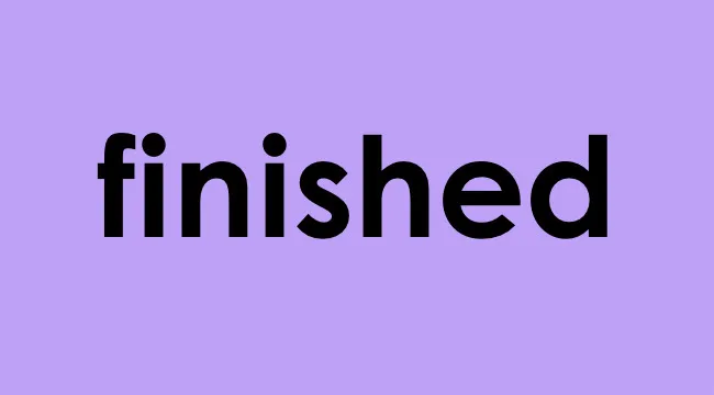 Word finished displayed in bold black font on a purple background, focusing on identifying the coordinating conjunction concept.