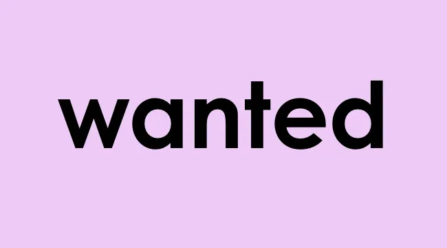 Bold black text spelling wanted on a lavender background related to identify the coordinating conjunction concept.