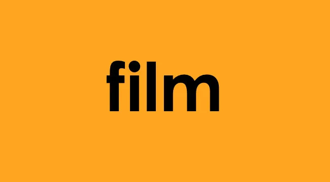 The word film displayed in bold black font on an orange background, highlighting intensifier vocabulary.