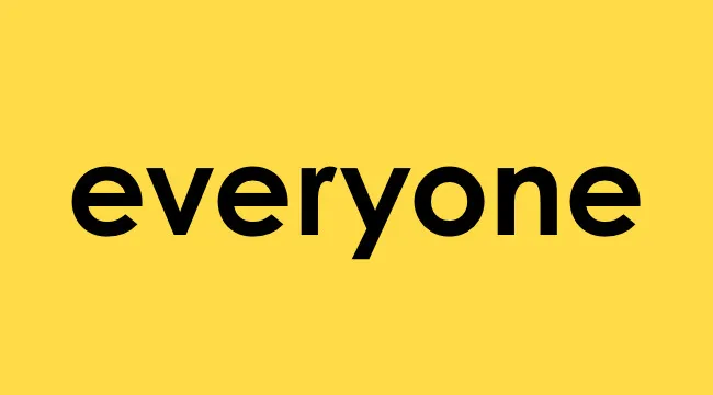 The word everyone displayed in bold black text on a yellow background highlighting suffix in a word.