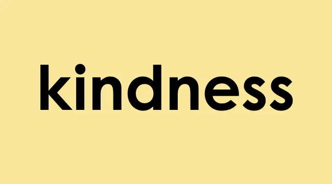 The word kindness displayed in bold black text on a yellow background showing a suffix example