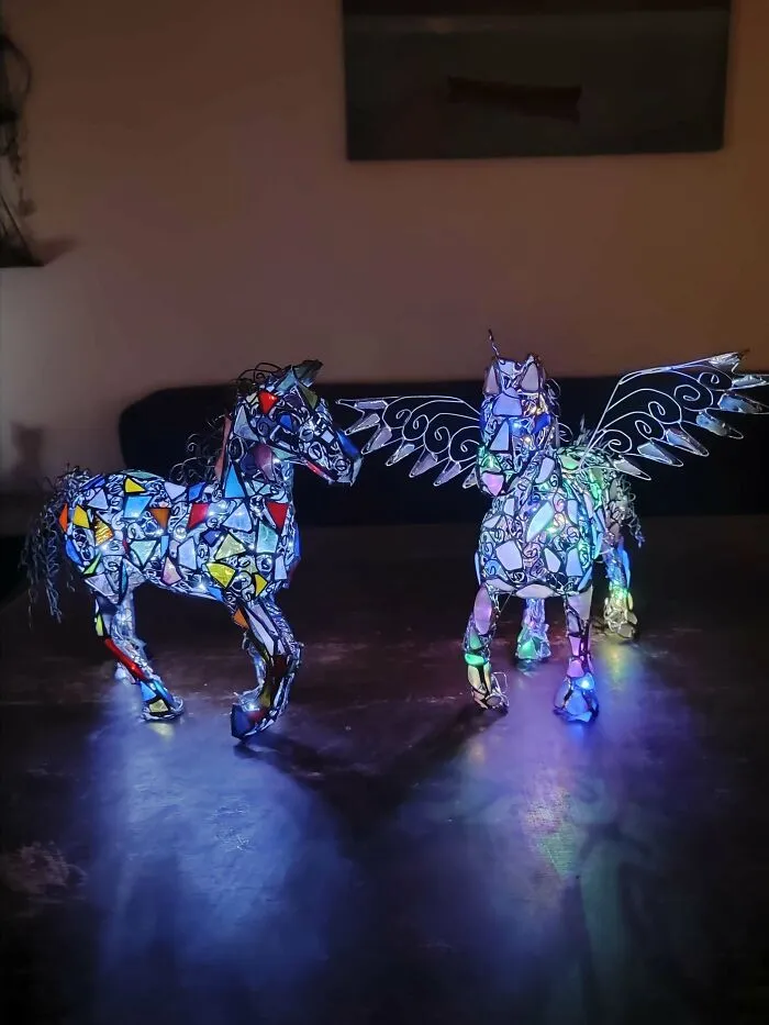 Stained Glass Horse And Sea Glass Winged Unicorn