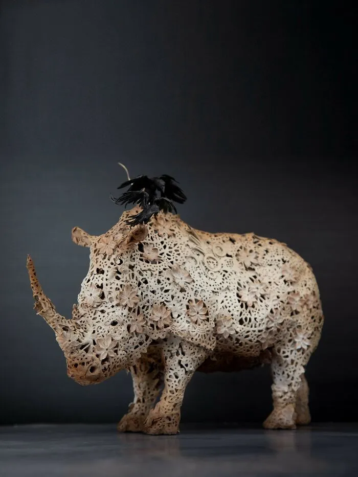 Rhino Inspired By Lace, Made From Clay