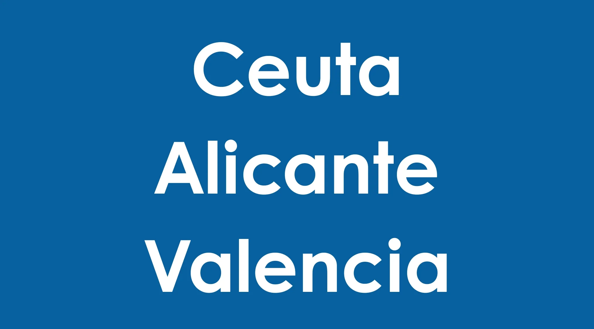 List of Spanish cities Ceuta Alicante Valencia shown in bold white text on blue background for geography quiz connection.