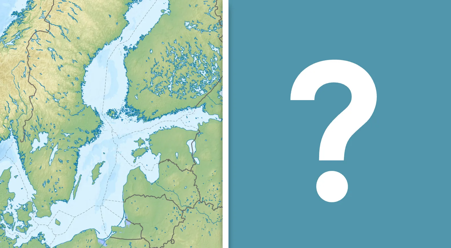 Map showing countries along the Baltic Sea for a geography quiz asking to choose all three correct countries.