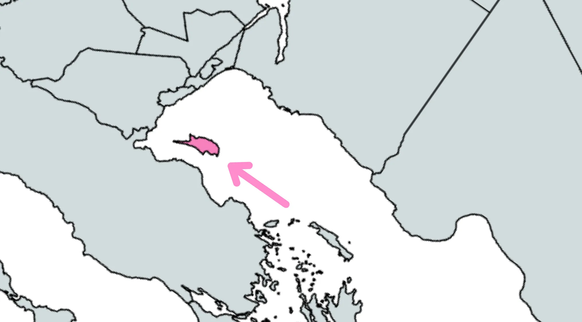Country highlighted in pink on a rotated world map, part of geography challenge to guess the country location.