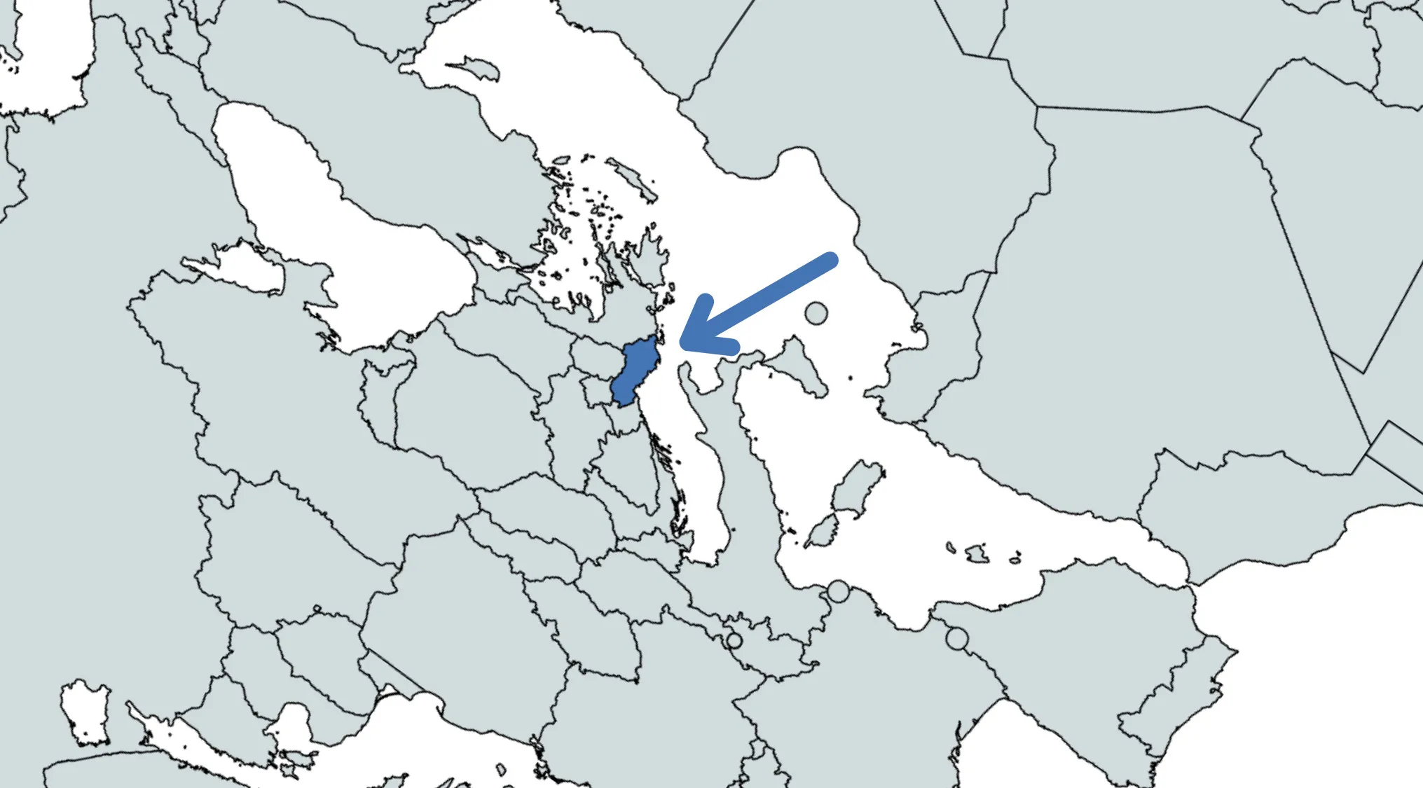 Country highlighted in blue on a rotated world map, part of a geography challenge guessing the country’s location.
