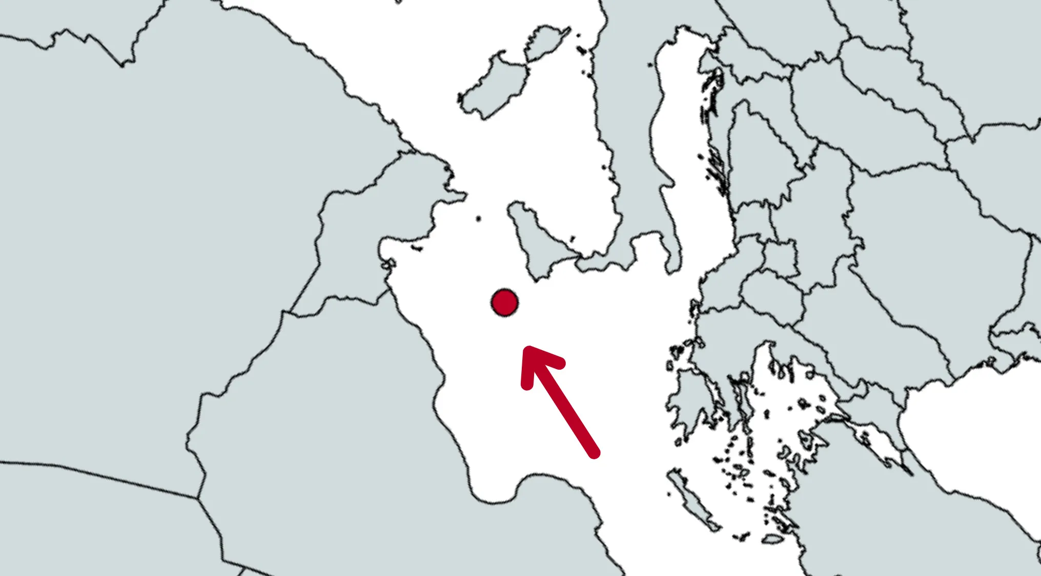 Country highlighted in red on a rotated world map, part of a geography challenge guessing the country location.