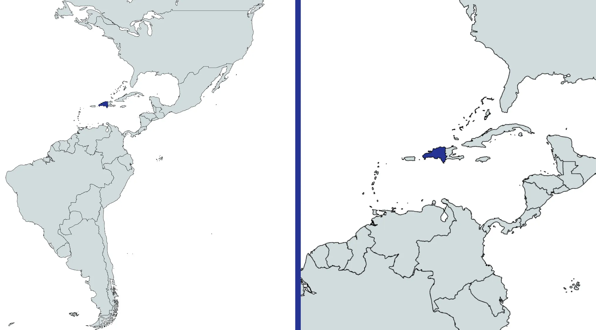 Rotated world map highlighting a country in blue for geography challenge guessing the country location.