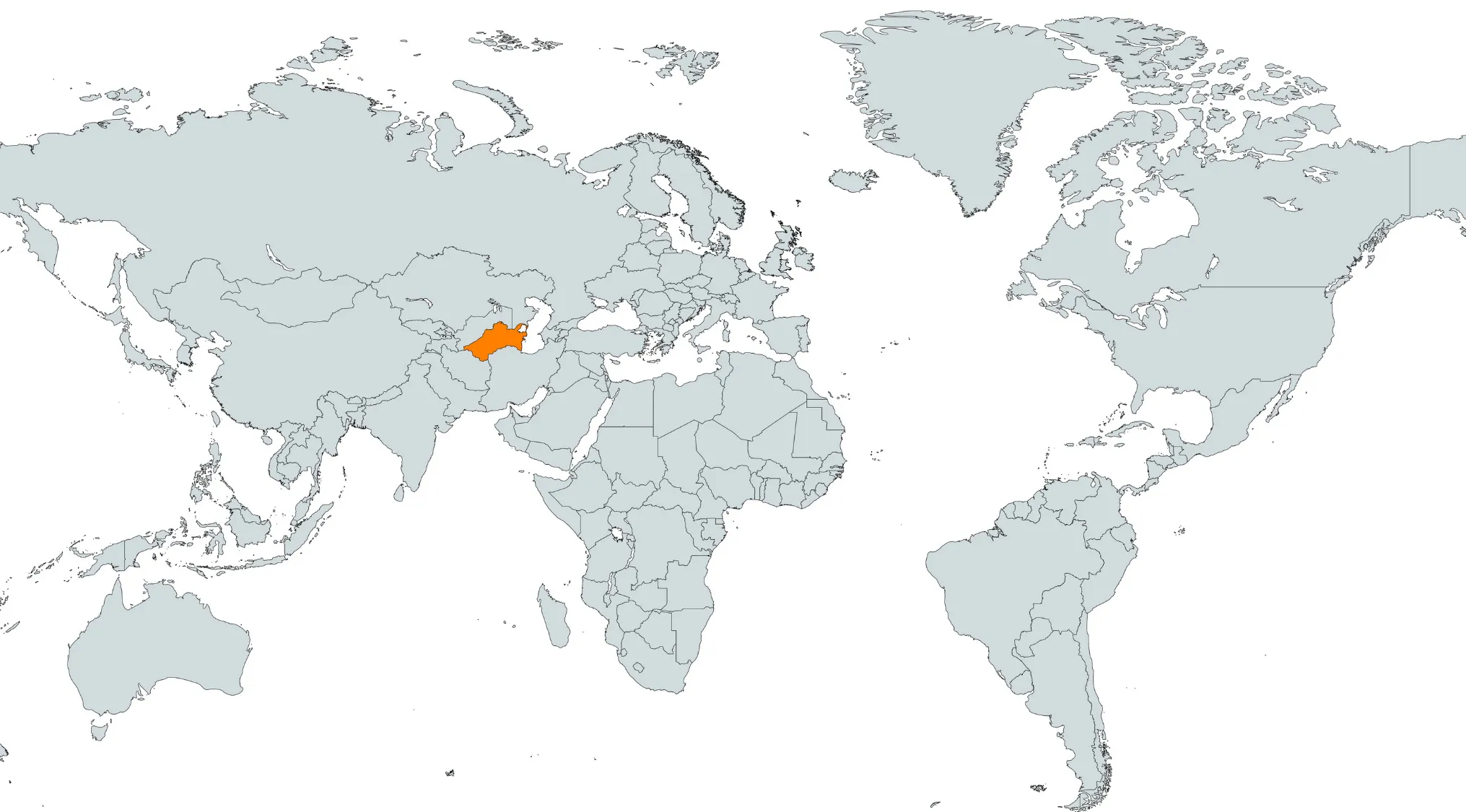 Country highlighted in orange on a rotated world map for a geography challenge guessing the country location.