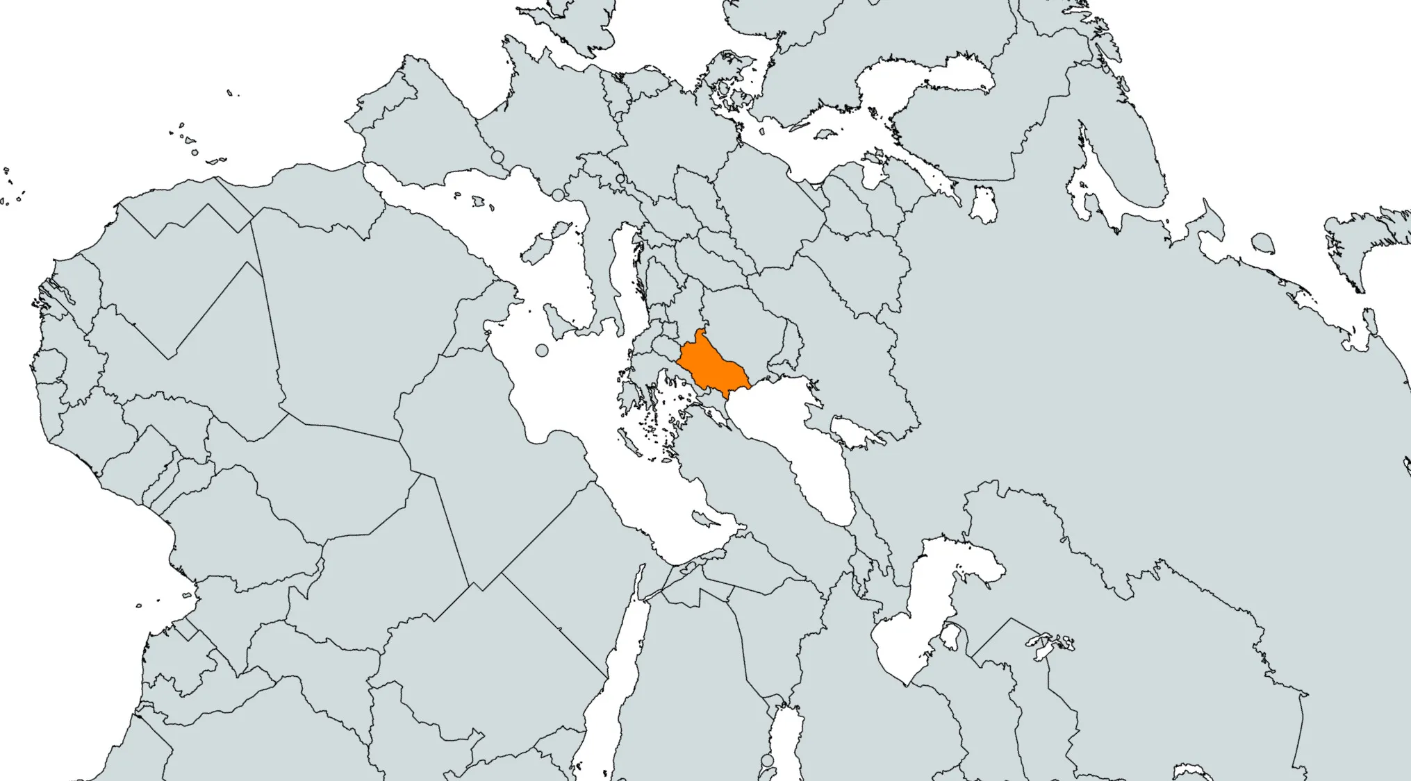Rotated world map highlighting a country in orange as part of a geography challenge to guess the country location.
