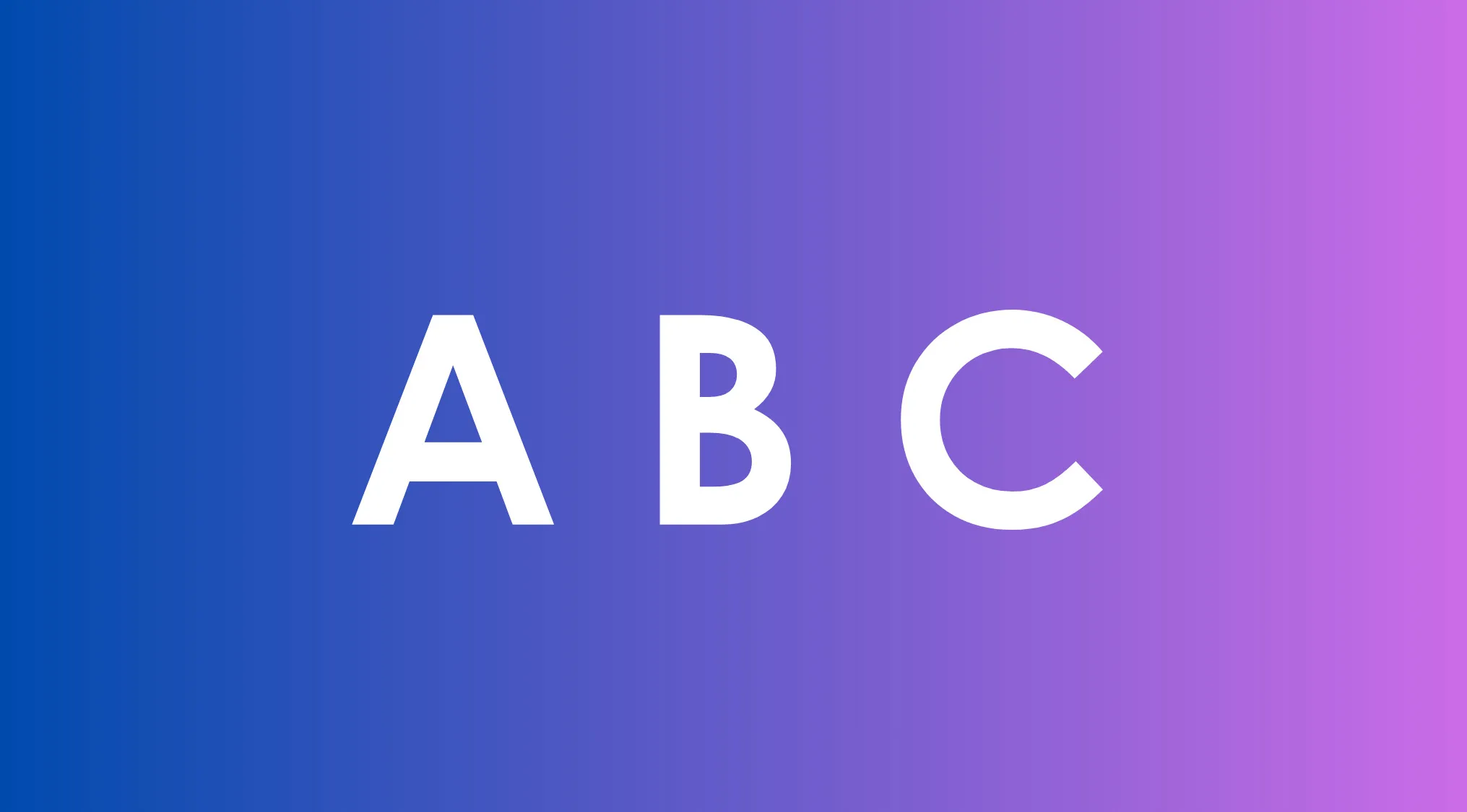 Large white letters A B C on a blue to purple gradient background representing alphabet combo quiz NATO Morse Code Greek words.