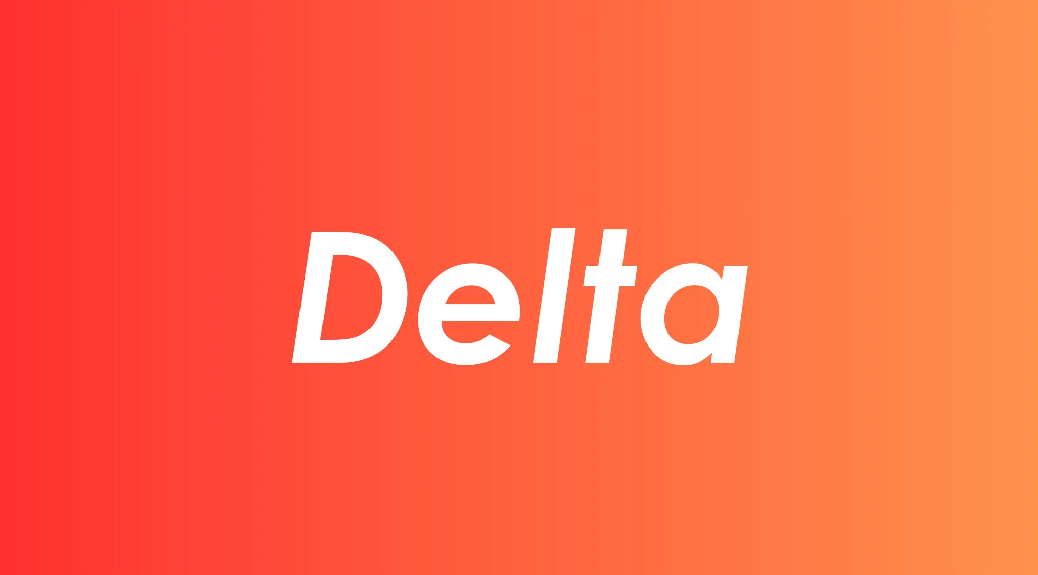 Word Delta in white text on a red to orange gradient background referencing Greek alphabet using Delta for D.