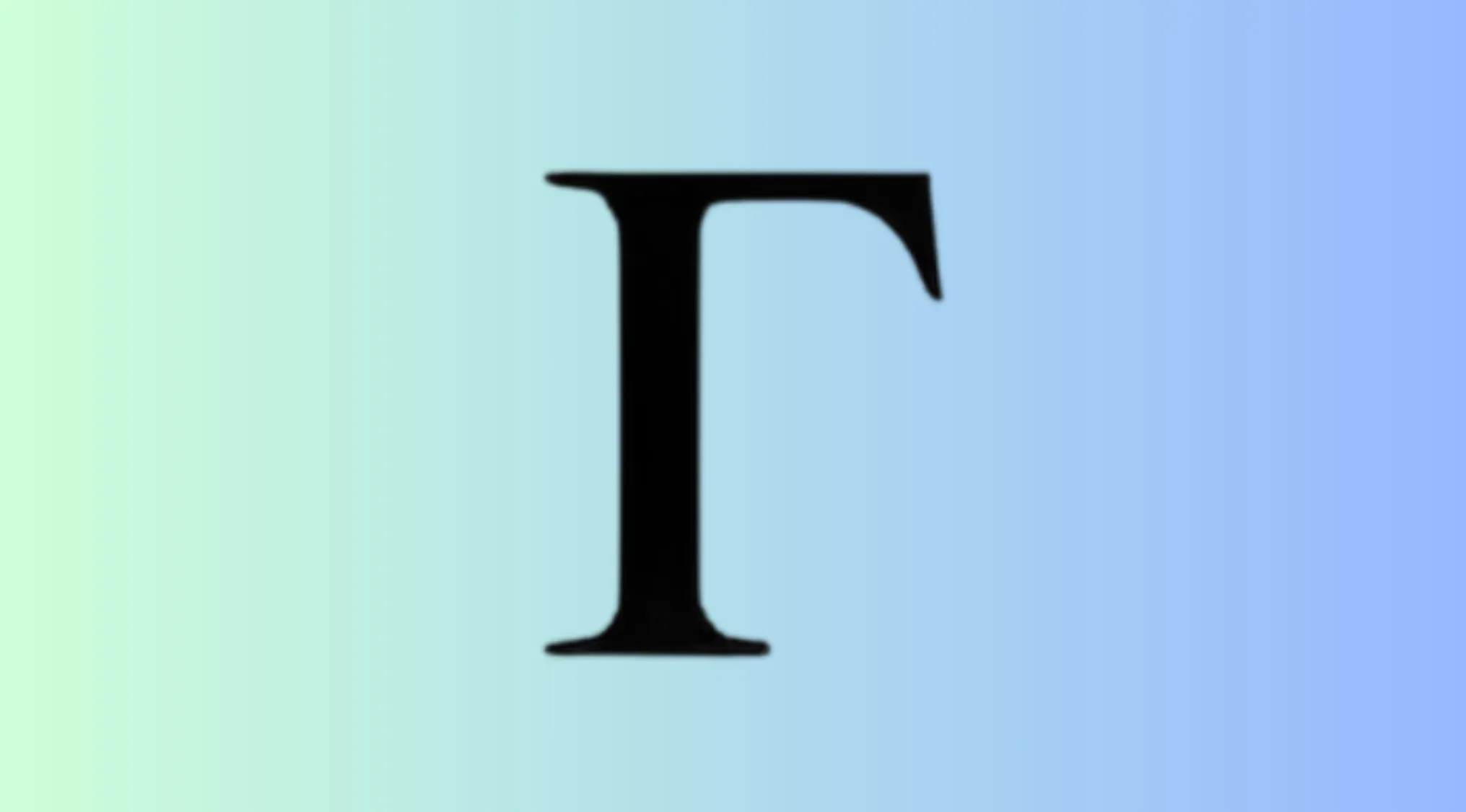 Greek letter Gamma in black on a gradient blue and green background, part of an alphabet combo quiz with NATO and Morse code.