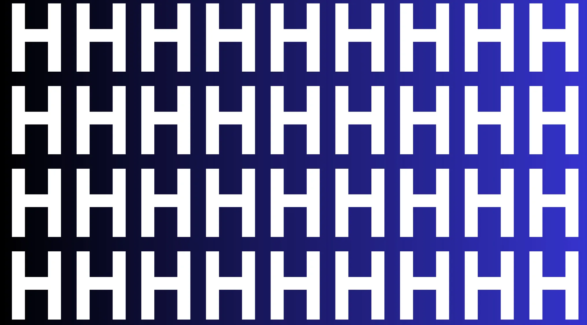 Pattern of white letter Hs on a black and blue background representing the NATO phonetic alphabet letter H quiz.