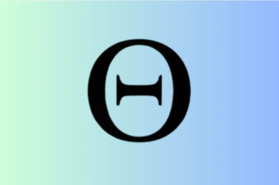 Greek letter Omega symbol shown in black on a blue and green gradient background.