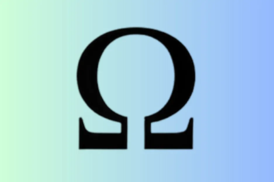 Greek letter Omega symbol in black on a green to blue gradient background representing the Omega character.