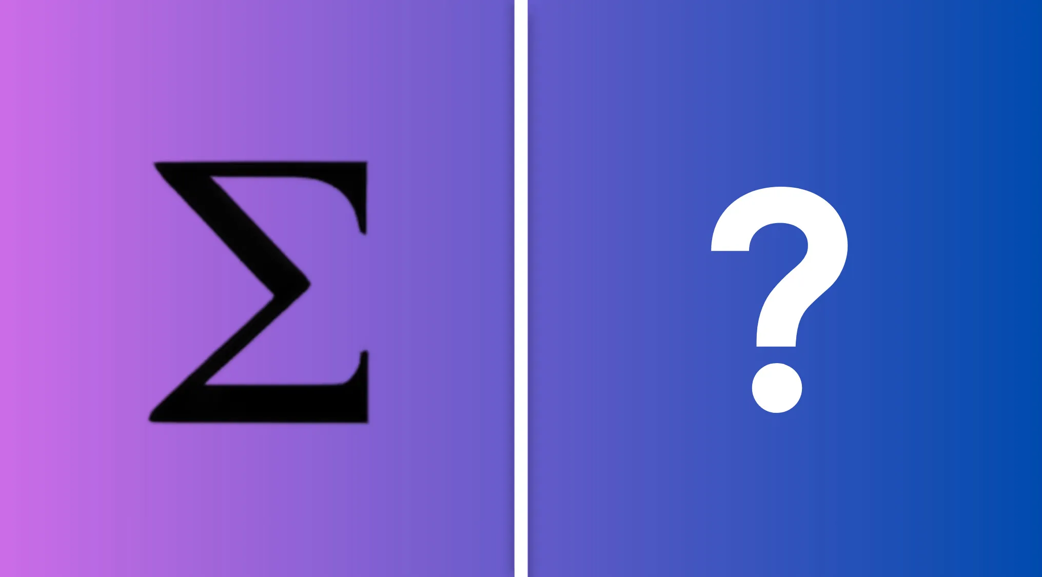 Greek symbol Sigma on purple background next to a question mark on blue background in an alphabet combo quiz concept.