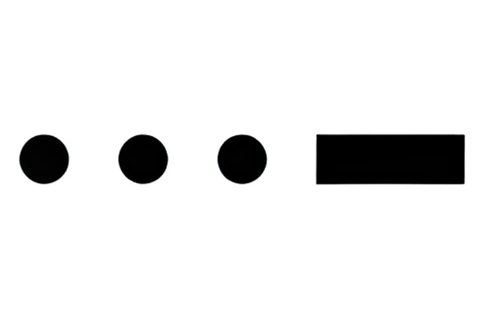 Morse code representation of the letter V shown as three dots followed by a dash on a white background.