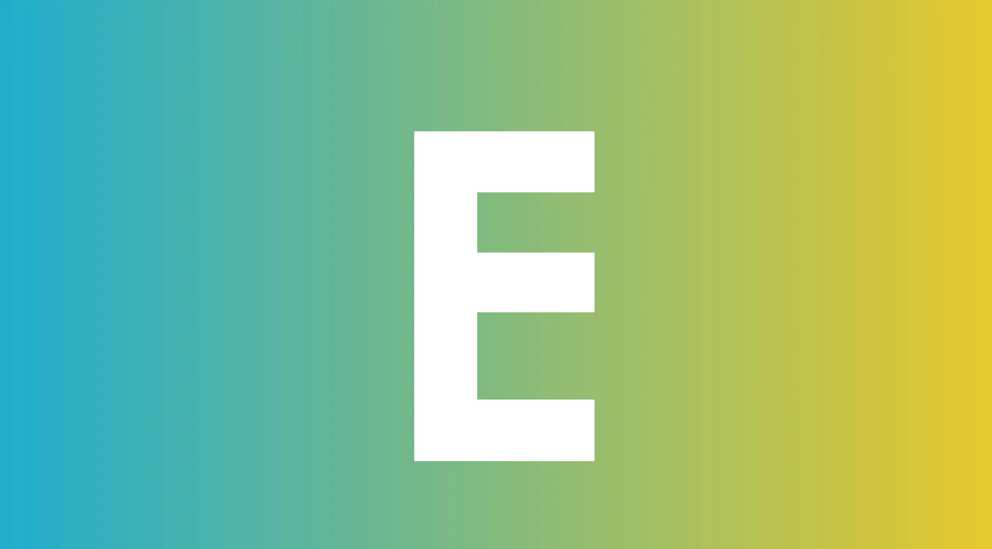 Large white letter E centered on a teal to yellow gradient background illustrating Greek alphabet quiz content.