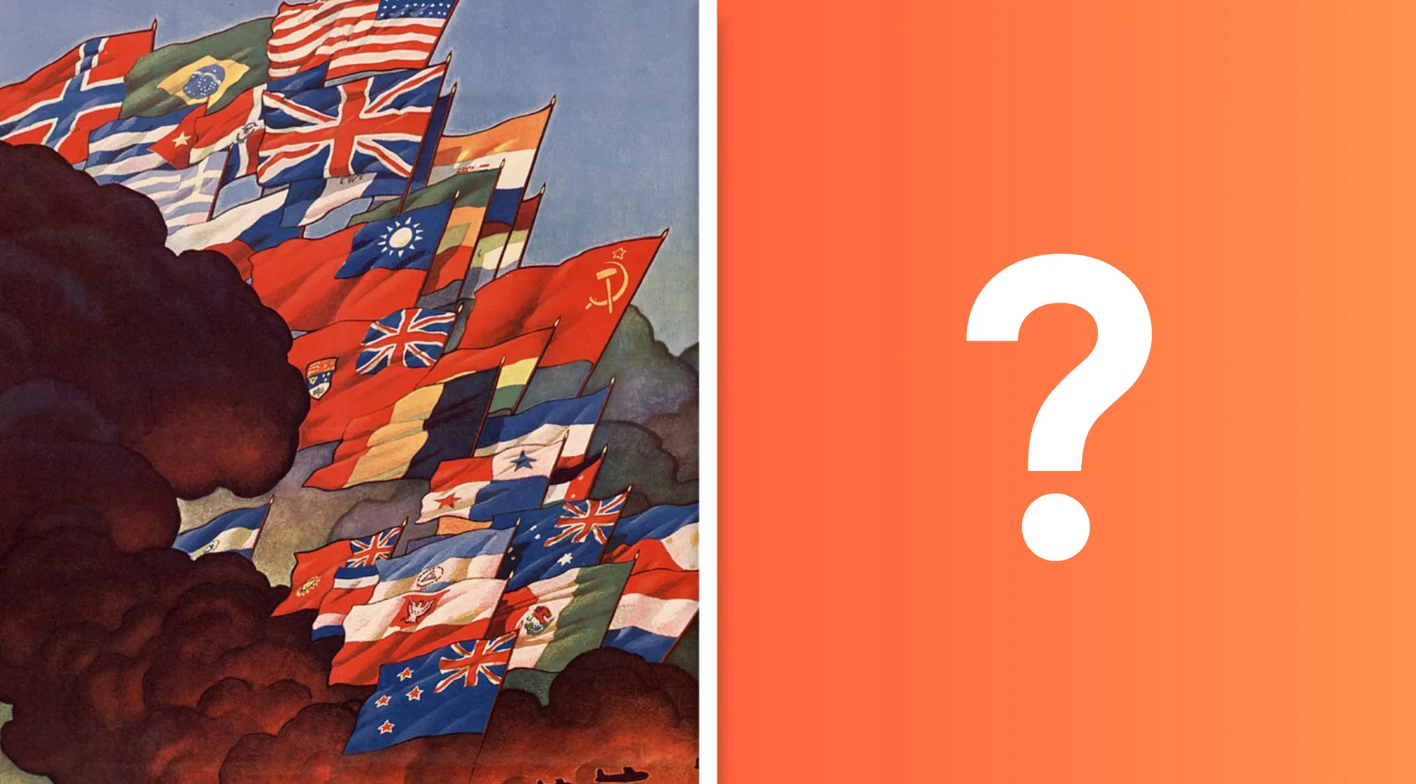 World War II flags representing nations in the NATO, Morse Code, and Greek alphabet military phonetic quiz.