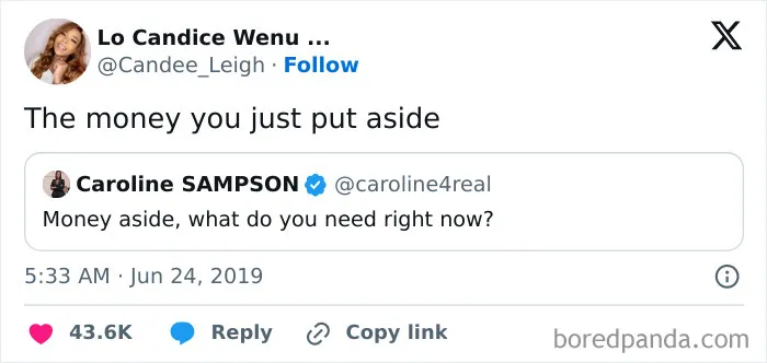 Tweet showing a humorous reply about money and energy, fitting 80 funny memes for moments when you don’t have energy.
