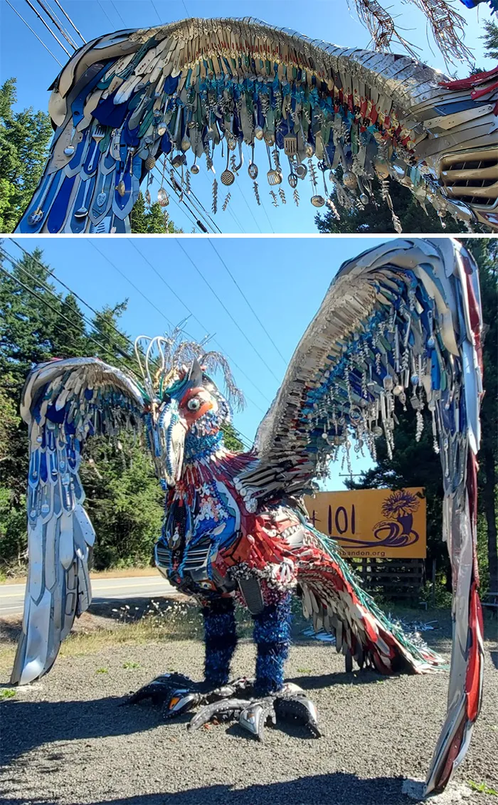 Bandonia The Phoenix' Sculpture Made Of Recycled Garbage. It's 14 Feet Tall And Has A 22-Foot Wingspan. Spotted Along Highway 101, At Art 101, South Of Bandon, Oregon
