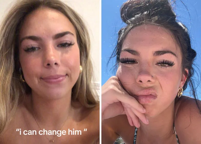 Two women showing different emotions reflecting changes after a breakup, illustrating personal growth and challenges.