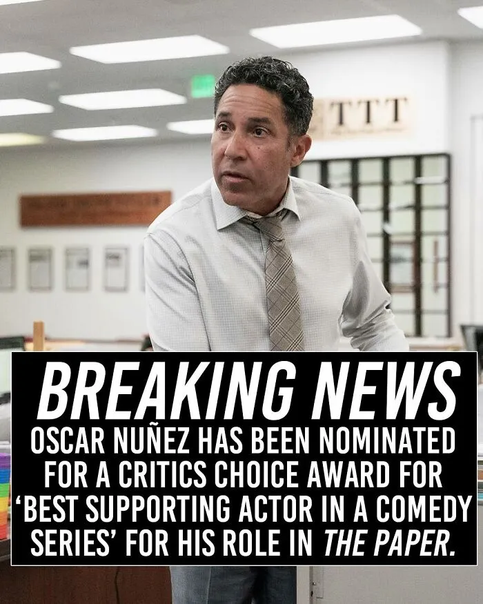 Oscar Nuñez from The Office wearing a shirt and tie in an office setting, highlighting memes inspired by the show.