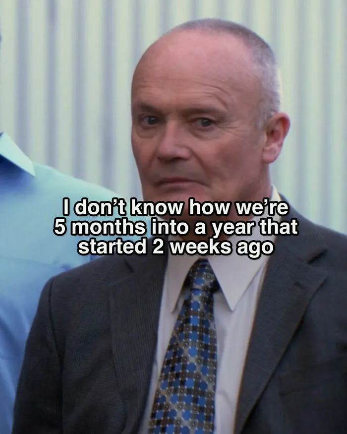 Man in a suit from The Office looking confused with meme text about time, highlighting popular memes inspired by the TV series The Office.