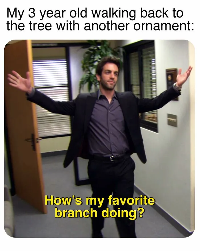 Man from The Office meme jokingly walking with arms open, relating to popular TV series inspired memes about the office.