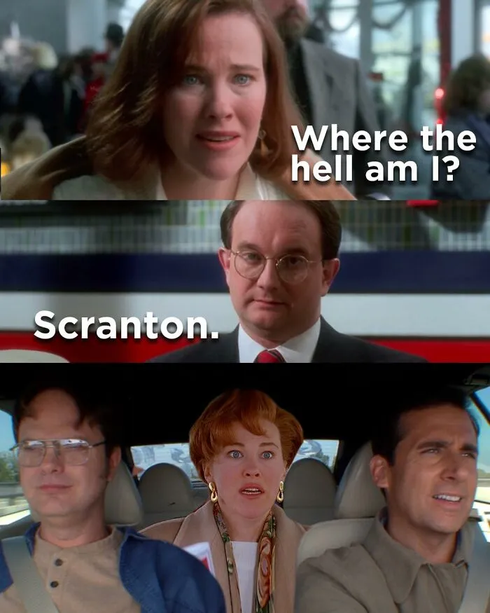 Scene from The Office meme showing confused characters with captions referencing Scranton, a key meme from the series.