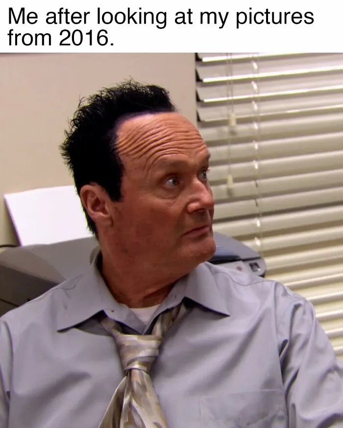 Man in office shirt and tie making a surprised face in a meme inspired by The Office TV series comedy moments.