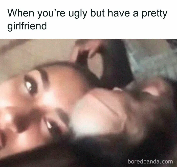 Couple sharing a loving moment with a humorous meme, perfect for sending loving memes to your girlfriend to feel appreciated.