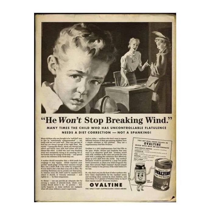 "Muchas veces, el niño con flatulencia incontrolable necesita una corrección dietética, ¡no una nalgada!" Ah, los buenos tiempos. Al parecer, en la década de 1940 era normal azotar a un niño por tirarse pedos.