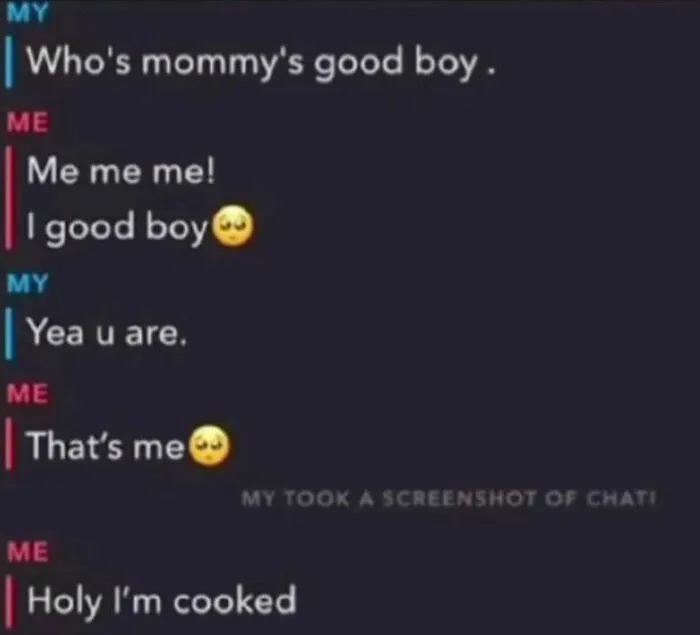 Text conversation showing a playful exchange with anxious and humorous tones about being a good boy.