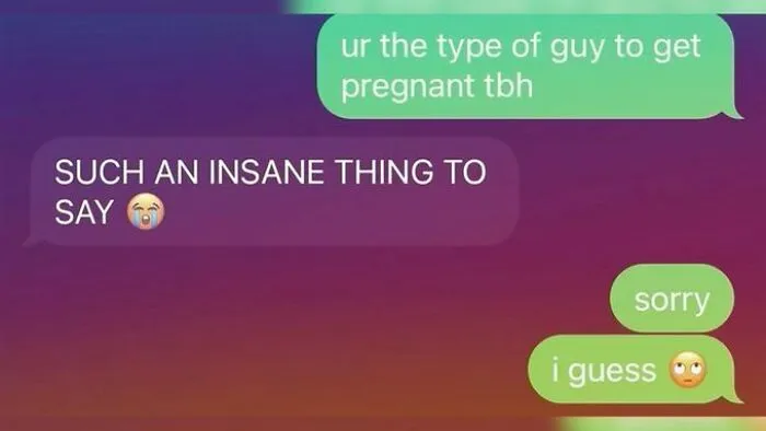 Text conversation showing a funny exchange about anxiety prime with someone calling another insane for a strange comment.
