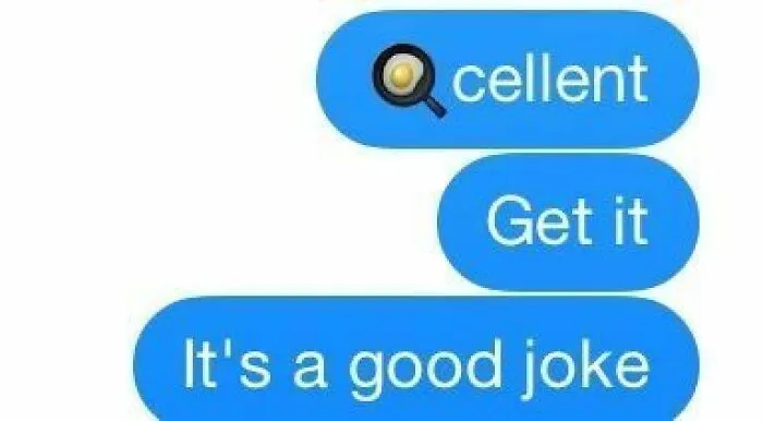 Text conversation with emoji pun, showcasing humor related to anxiety prime in informal messaging format.