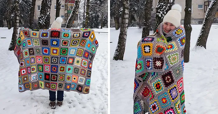 I Turned 96 Book Covers Into A Cozy Granny Square Blanket