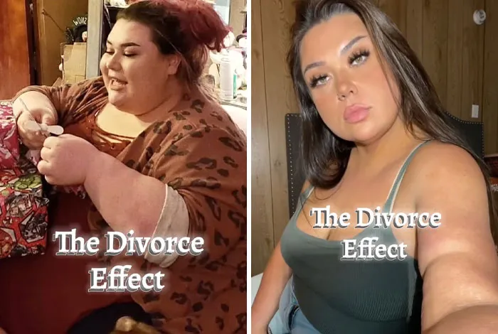 Mujer antes y después del divorcio mostrando el efecto positivo del cambio personal tras la separación.